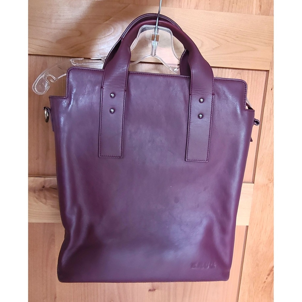 Krug Plum Burgundy Leather Minimalist Purse Bag Large Purple Quiet Luxury Tote - Picture 2 of 9